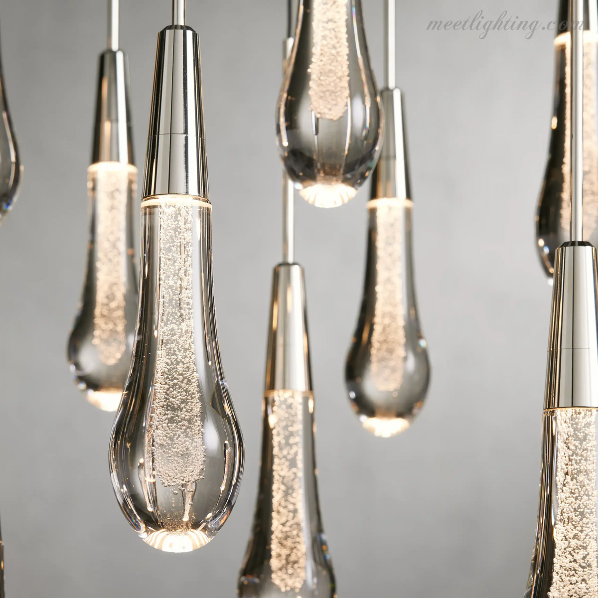 Linear LED Chandelier with Textured Glass Drops – Adjustable Height – Brass Bronze Nickel – 37 to 120 Inch – Dining Room Kitchen Island | Thomler