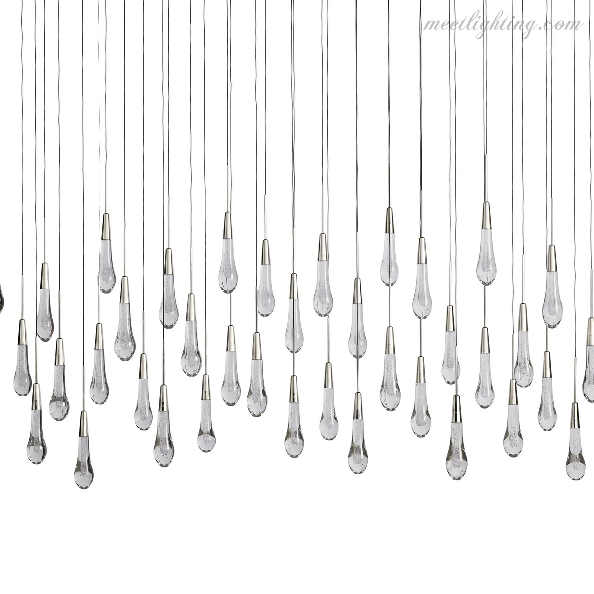 Linear LED Chandelier with Textured Glass Drops – Adjustable Height – Brass Bronze Nickel – 37 to 120 Inch – Dining Room Kitchen Island | Thomler