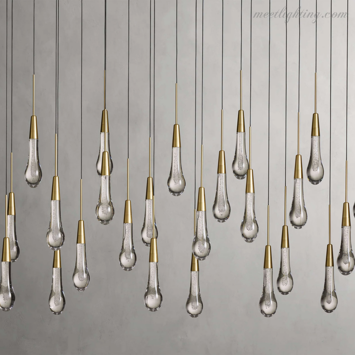 Linear LED Chandelier with Textured Glass Drops – Adjustable Height – Brass Bronze Nickel – 37 to 120 Inch – Dining Room Kitchen Island | Thomler