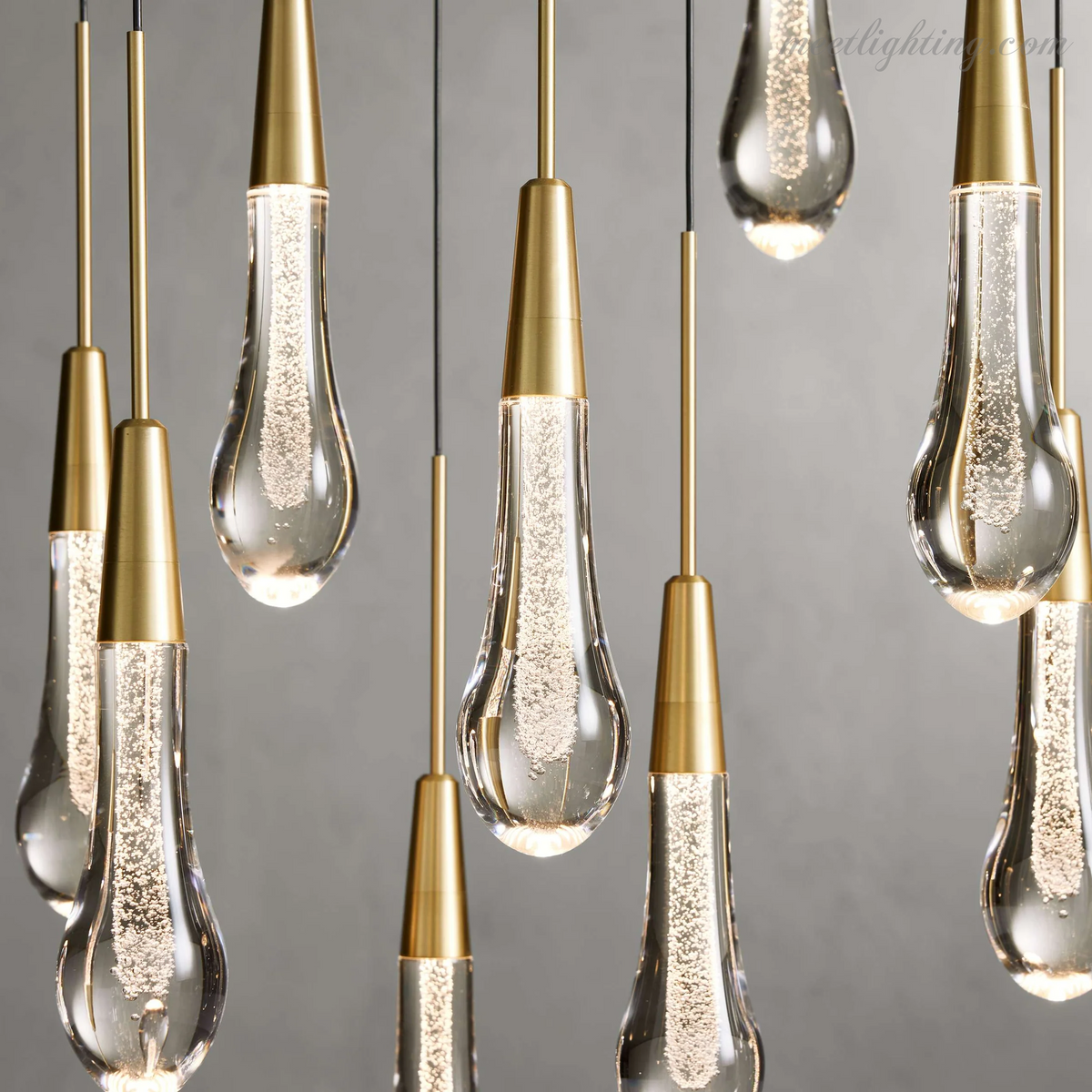 Linear LED Chandelier with Textured Glass Drops – Adjustable Height – Brass Bronze Nickel – 37 to 120 Inch – Dining Room Kitchen Island | Thomler