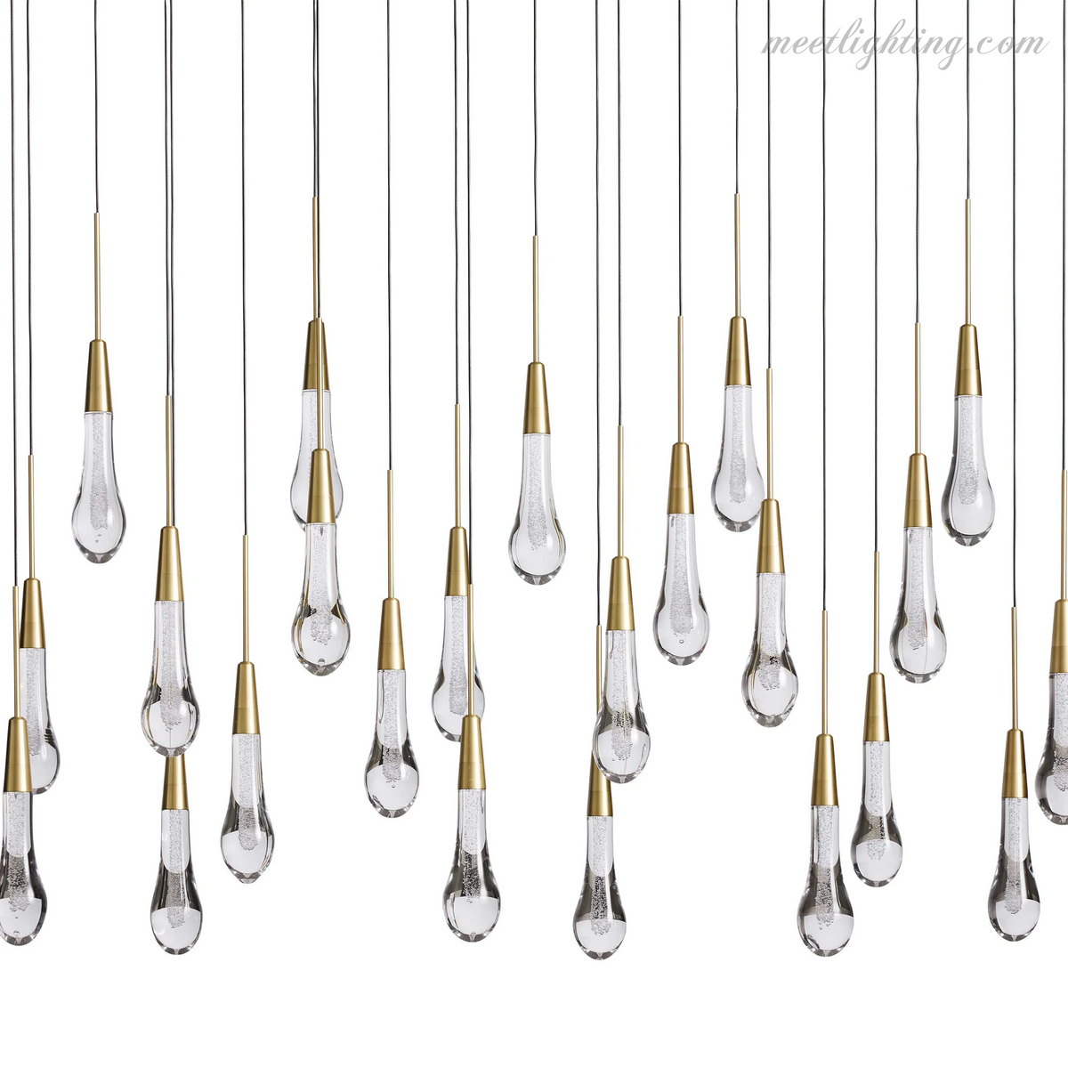 Linear LED Chandelier with Textured Glass Drops – Adjustable Height – Brass Bronze Nickel – 37 to 120 Inch – Dining Room Kitchen Island | Thomler