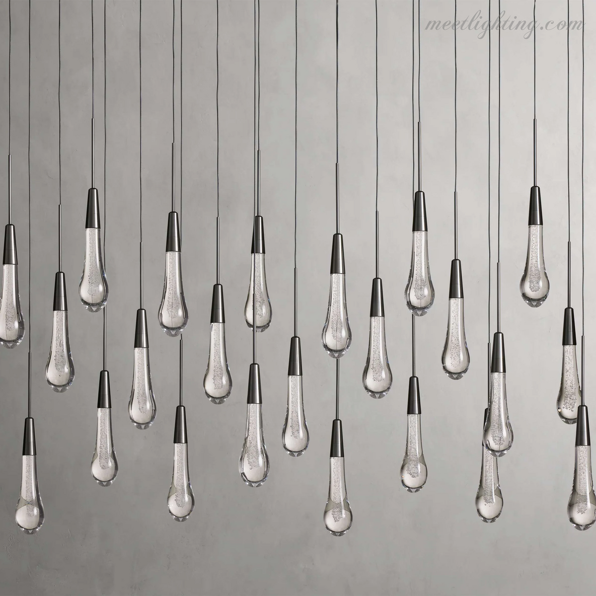Linear LED Chandelier with Textured Glass Drops – Adjustable Height – Brass Bronze Nickel – 37 to 120 Inch – Dining Room Kitchen Island | Thomler