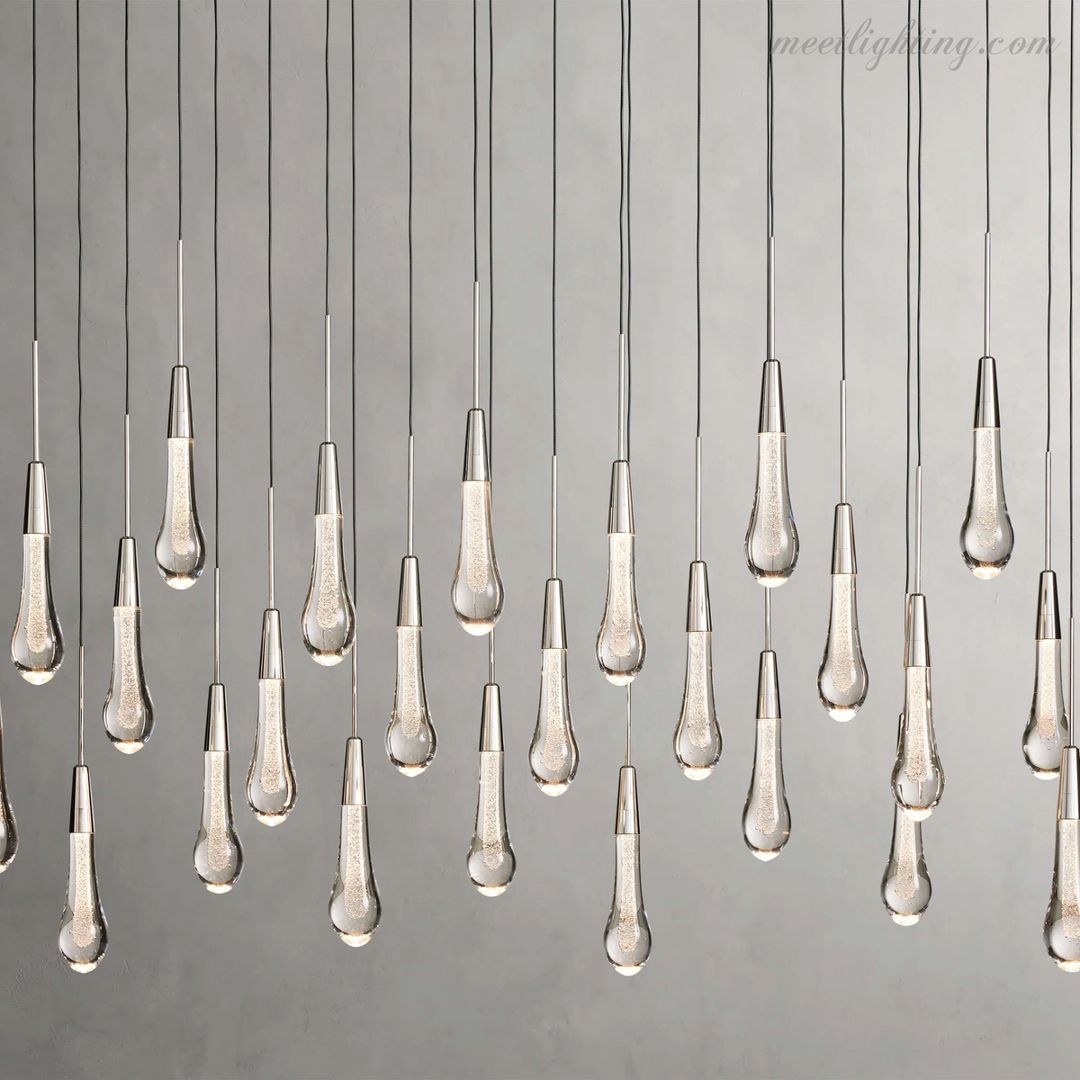 Linear LED Chandelier with Textured Glass Drops – Adjustable Height – Brass Bronze Nickel – 37 to 120 Inch – Dining Room Kitchen Island | Thomler