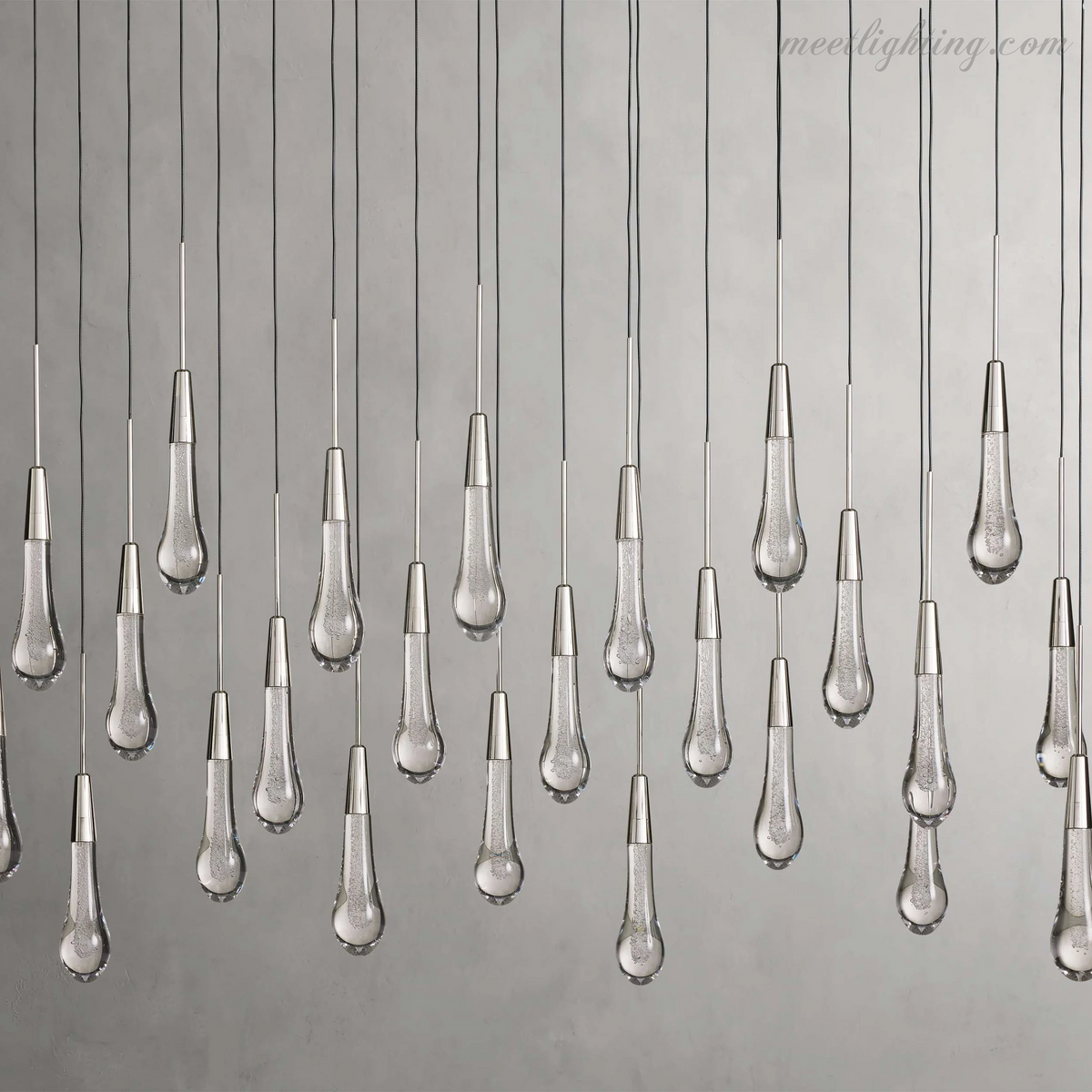 Linear LED Chandelier with Textured Glass Drops – Adjustable Height – Brass Bronze Nickel – 37 to 120 Inch – Dining Room Kitchen Island | Thomler