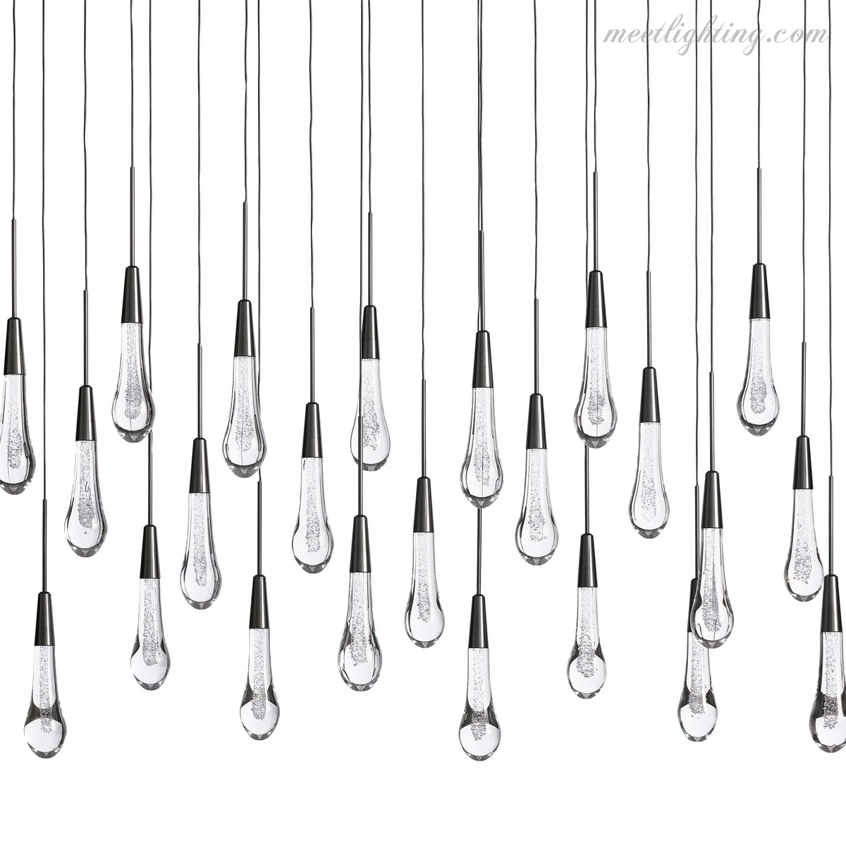 Linear LED Chandelier with Textured Glass Drops – Adjustable Height – Brass Bronze Nickel – 37 to 120 Inch – Dining Room Kitchen Island | Thomler