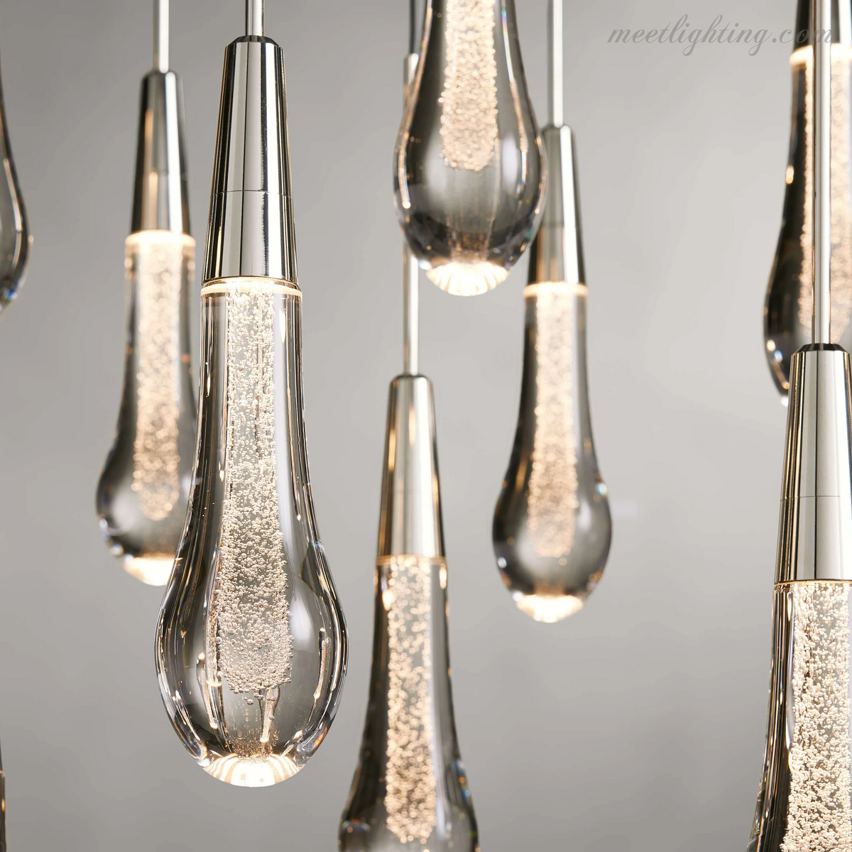Linear LED Chandelier with Textured Glass Drops – Adjustable Height – Brass Bronze Nickel – 37 to 120 Inch – Dining Room Kitchen Island | Thomler