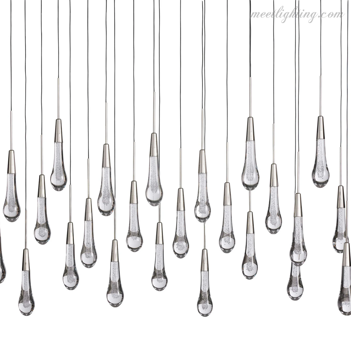Linear LED Chandelier with Textured Glass Drops – Adjustable Height – Brass Bronze Nickel – 37 to 120 Inch – Dining Room Kitchen Island | Thomler