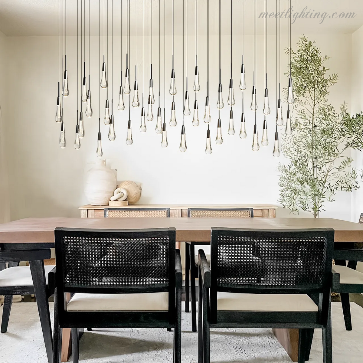Linear LED Chandelier with Textured Glass Drops – Adjustable Height – Brass Bronze Nickel – 37 to 120 Inch – Dining Room Kitchen Island | Thomler