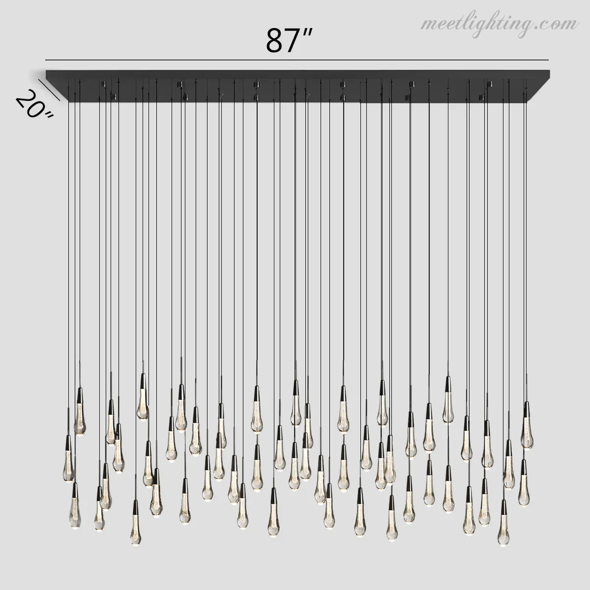 Linear LED Chandelier with Textured Glass Drops – Adjustable Height – Brass Bronze Nickel – 37 to 120 Inch – Dining Room Kitchen Island | Thomler