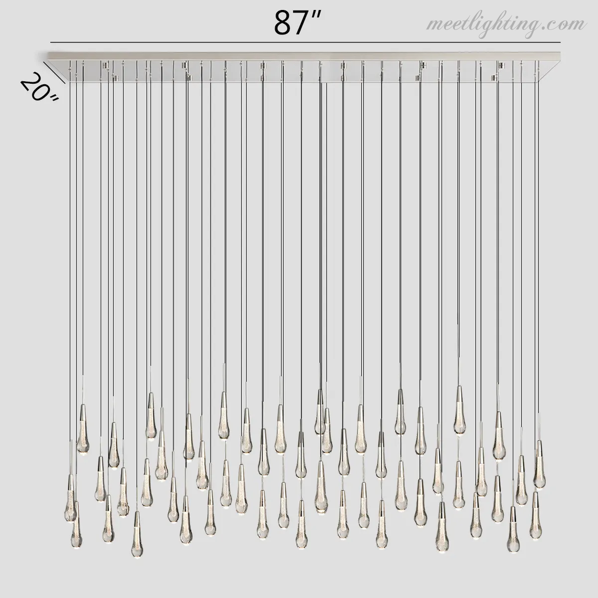 Linear LED Chandelier with Textured Glass Drops – Adjustable Height – Brass Bronze Nickel – 37 to 120 Inch – Dining Room Kitchen Island | Thomler