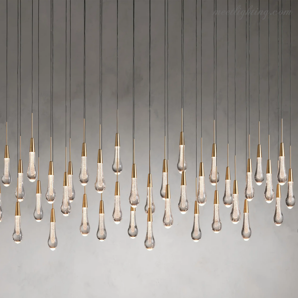 Linear LED Chandelier with Textured Glass Drops – Adjustable Height – Brass Bronze Nickel – 37 to 120 Inch – Dining Room Kitchen Island | Thomler