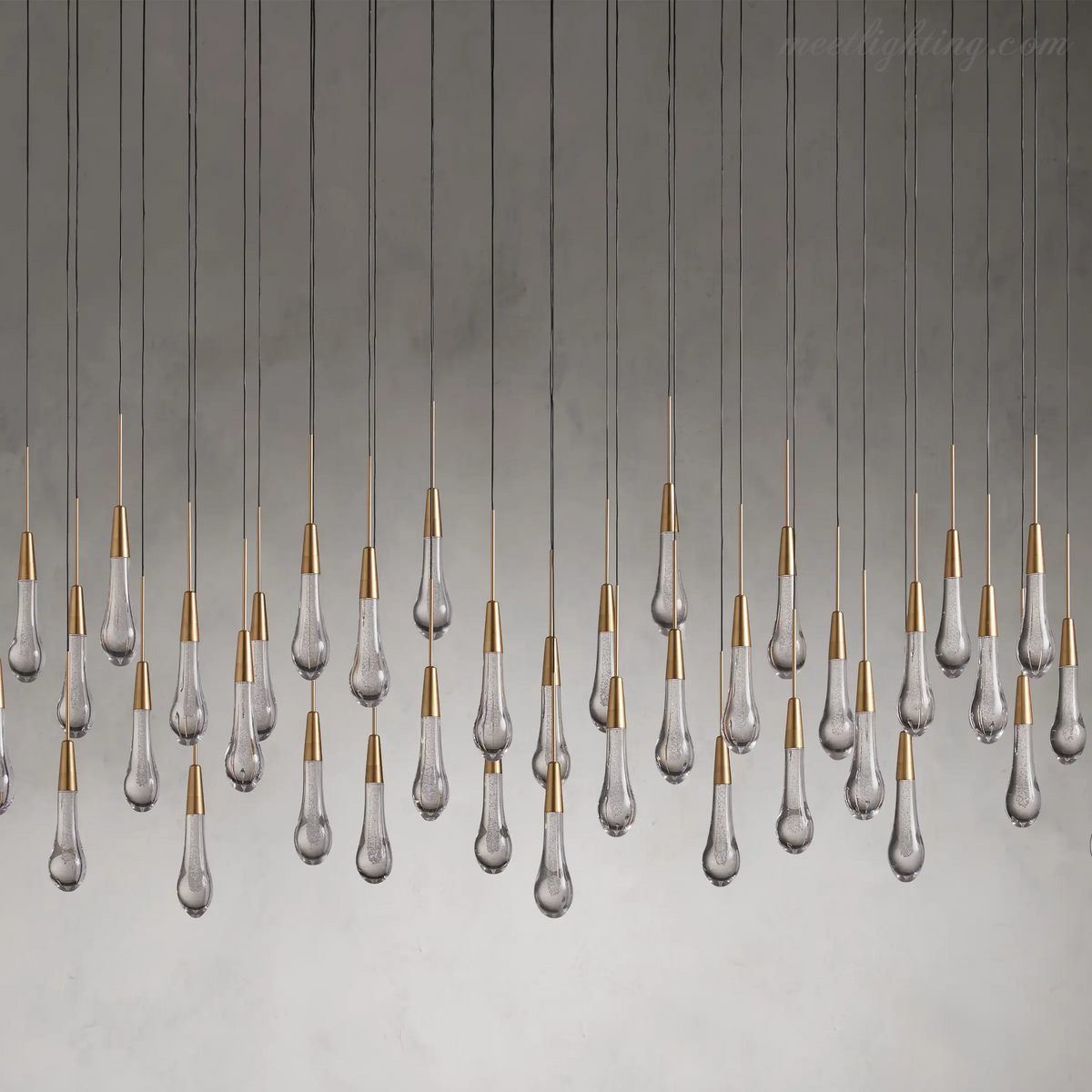 Linear LED Chandelier with Textured Glass Drops – Adjustable Height – Brass Bronze Nickel – 37 to 120 Inch – Dining Room Kitchen Island | Thomler