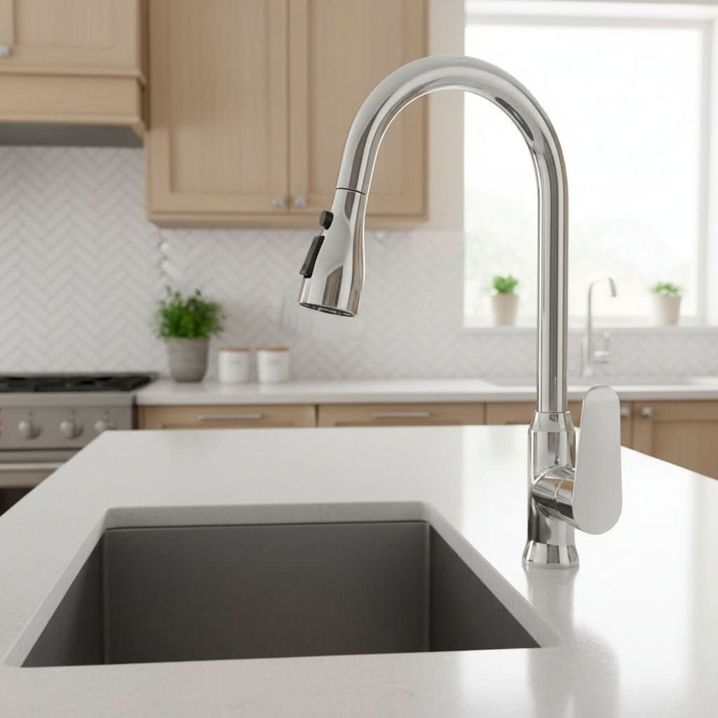 Single-Handle Pull-Down Kitchen Faucet with 360° Swivel Spout – Chrome, Brushed Nickel, Black & Gray Finish Options for Modern Sink | Thomler