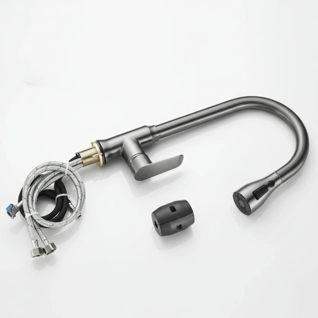 Single-Handle Pull-Down Kitchen Faucet with 360° Swivel Spout – Chrome, Brushed Nickel, Black & Gray Finish Options for Modern Sink | Thomler