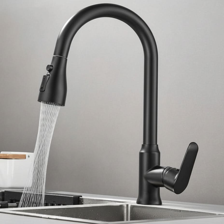 Single-Handle Pull-Down Kitchen Faucet with 360° Swivel Spout – Chrome, Brushed Nickel, Black & Gray Finish Options for Modern Sink | Thomler