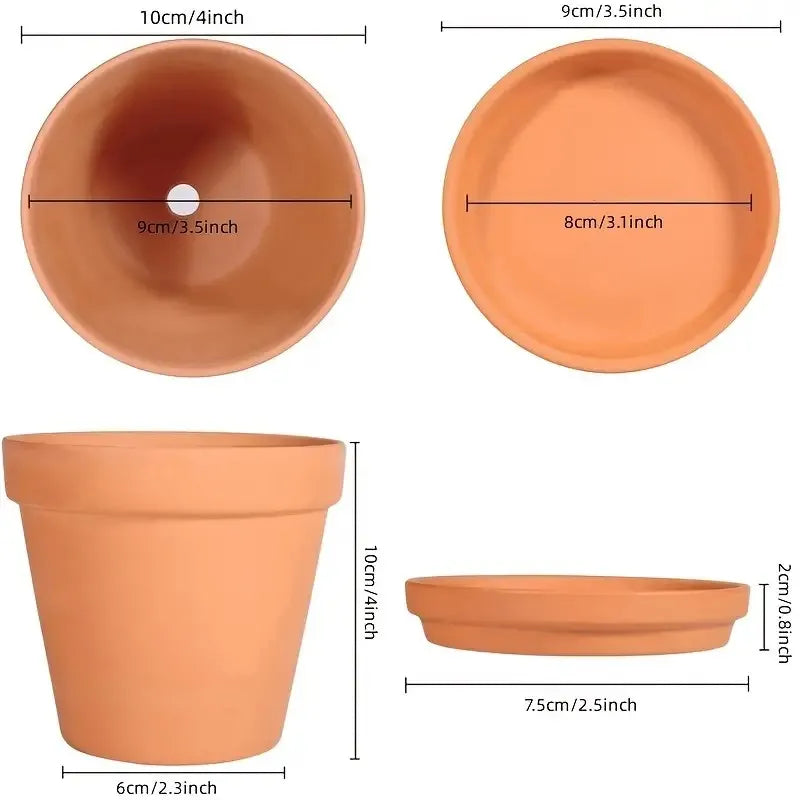 Ceramic Garden Planter Set – 4-Inch Drainage Pots with Matching Saucers for Succulents, Herbs & Small Plants | Thomler