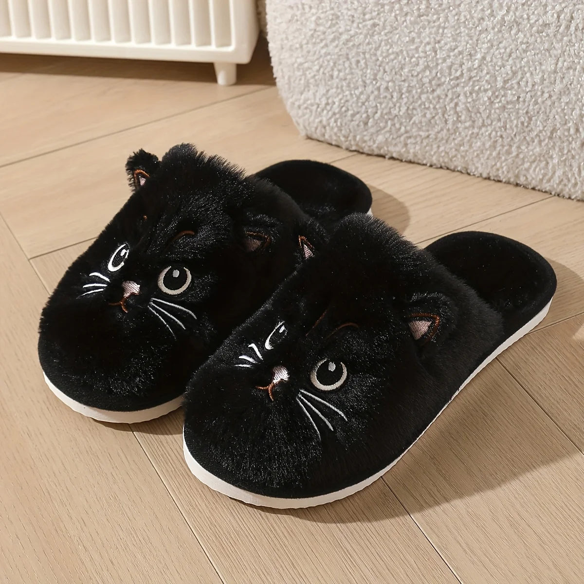 Women's Fuzzy Cat Slippers with Cushioned Foam Sole & Non-Slip Grip for Indoor Lounging & Bedroom Comfort | Thomler