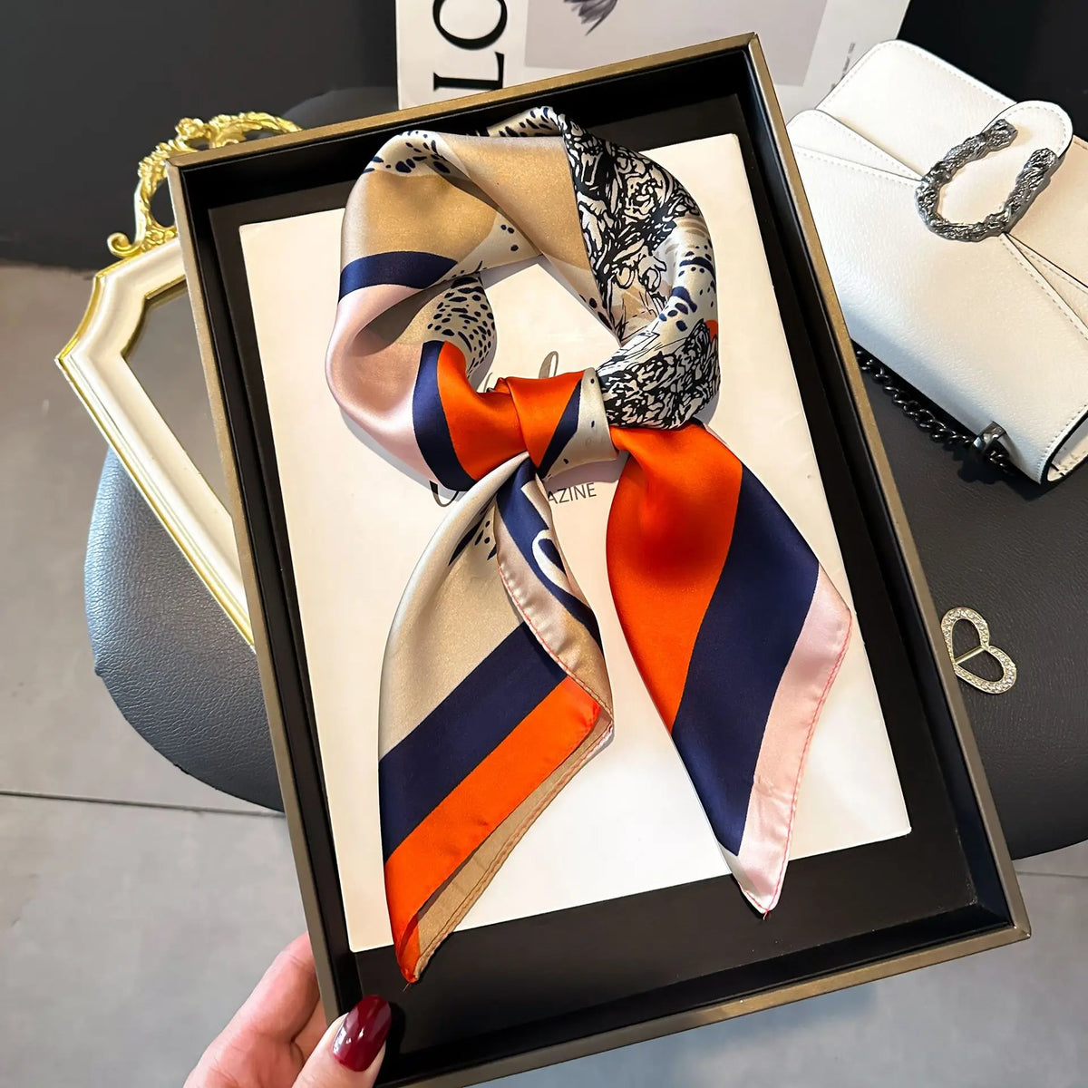 Women's Satin-Feel Square Neck Scarf Headband Hair Tie Accessory 28×28 in Fashion Wrap Bandana | Thomler