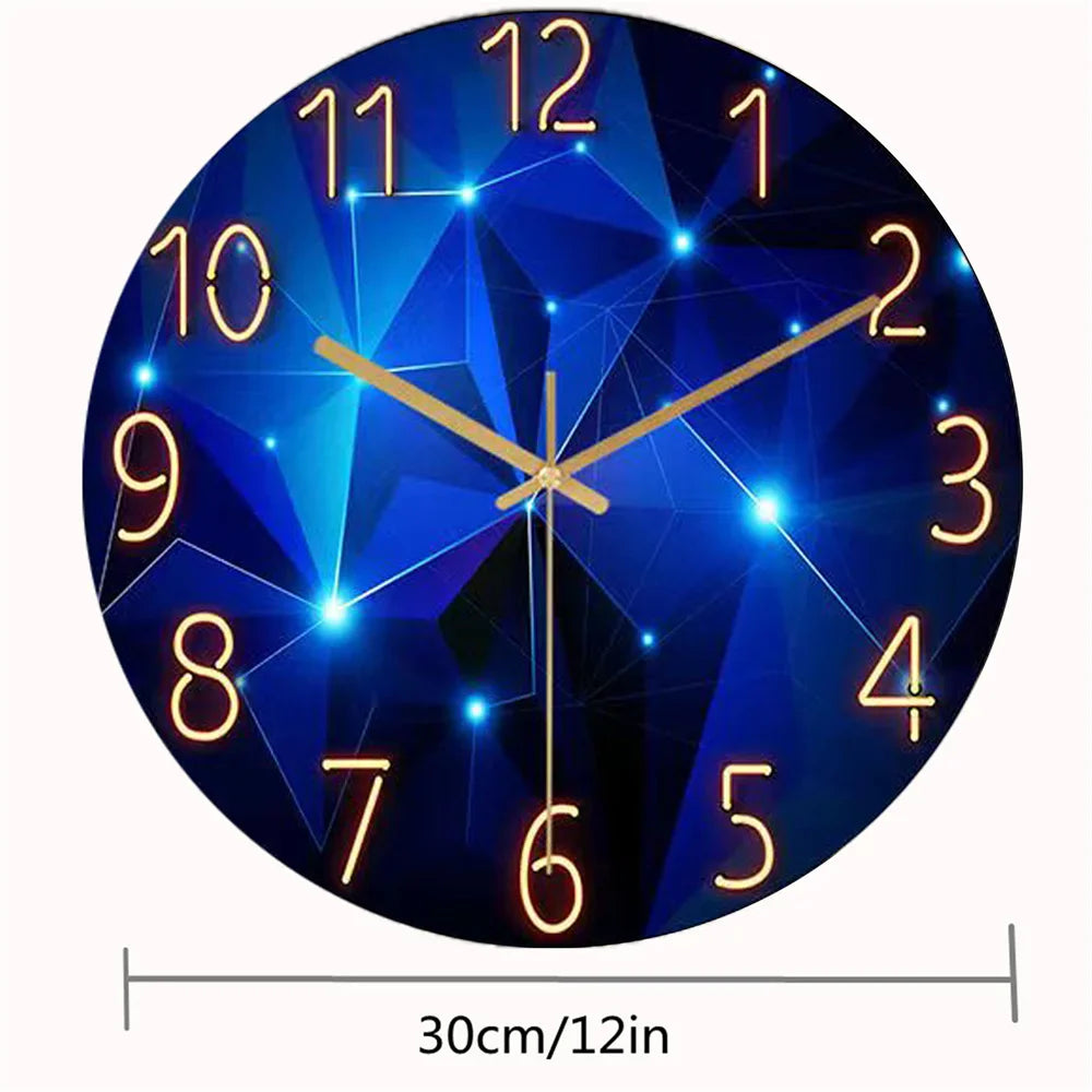 Wall Clock Tempered Glass 30.0 cm Dark Blue Silent Quartz Living Room Bedroom Geometric Modern Analogue Decor | Thomler