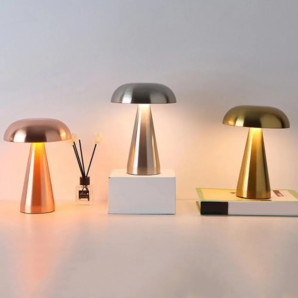 Table Lamp Metal 8 in LED Wireless Mushroom Nightlight Warm Neutral Cool Light | Thomler