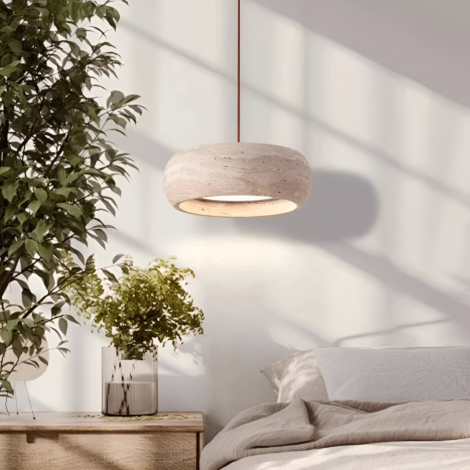 Pendant Light Travertine Stone 7.9 in Yellow Dining Room Kitchen Island Hanging Ceiling Lamp Adjustable Cord | Thomler