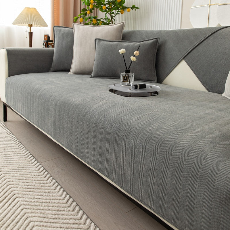 Chenille Couch Cover with Non-Slip Grip | Stays Put on Sofa, Loveseat, Sectional | Soft Throw for Living Room Furniture Protection | Thomler