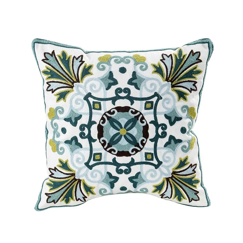 Cushion Cover Cotton Canvas 45.0 cm Floral Embroidered White Sofa Bed Decorative Pillow Case Farmhouse Living Room Accent | Thomler