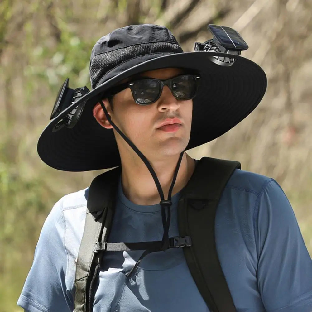 Solar-Powered Fan Hat with Wide Brim for Hiking, Fishing & Outdoor Adventures | Thomler