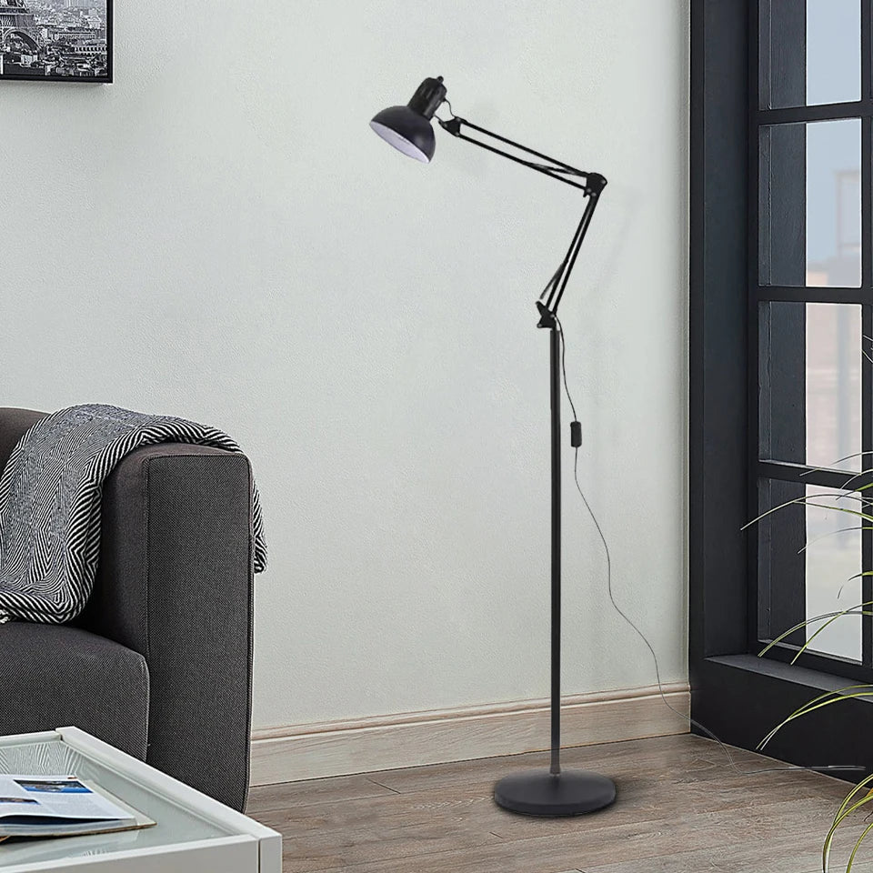 Floor Lamp Metal E27 220–240V Black Reading Living Room Adjustable Task Light | Thomler
