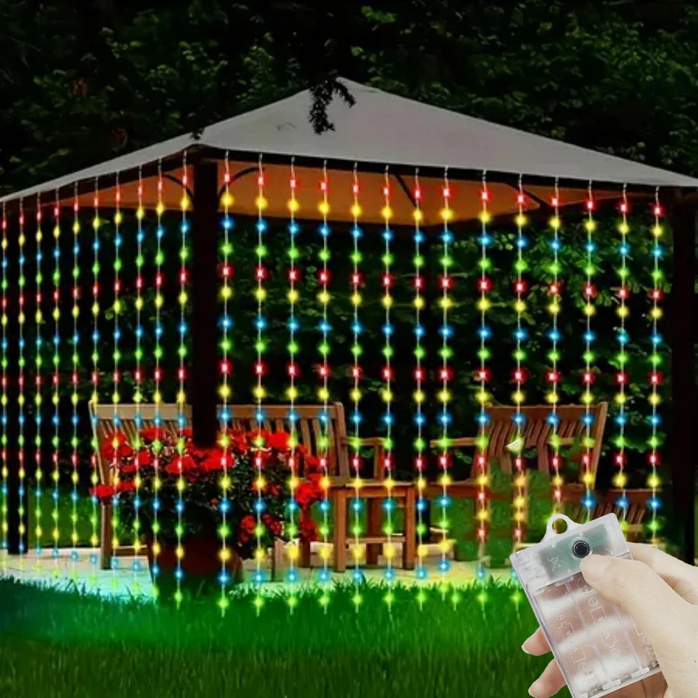 Battery-Powered LED Curtain Lights – 8 Flashing Modes, Waterfall String Lights for Bedroom, Living Room, Wedding Backdrop & Holiday Decor | Thomler