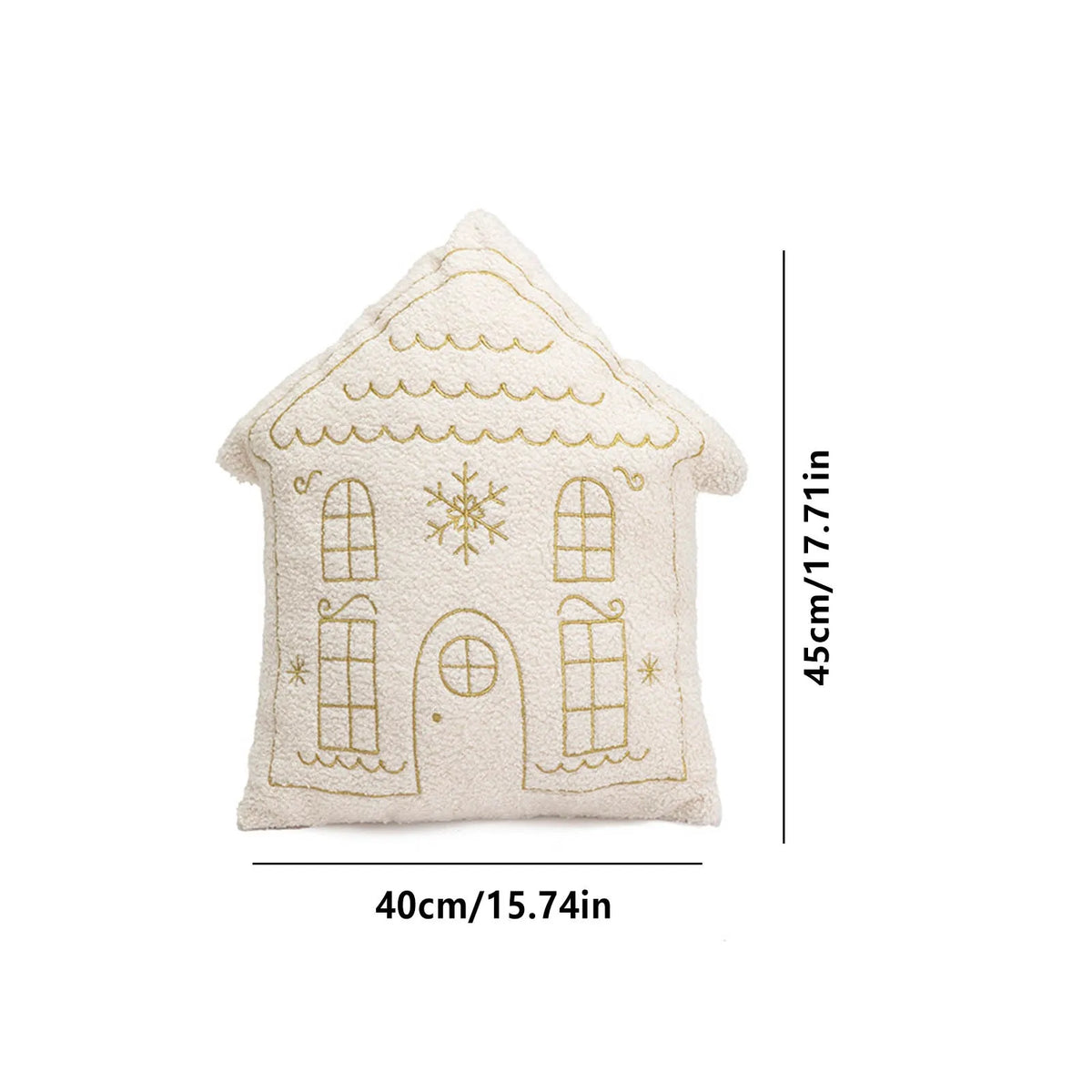 House-Shaped Decorative Throw Pillow with Gold Embroidery – Plush Tufted Accent Cushion for Living Room, Bedroom, Sofa – Festive Holiday | Thomler