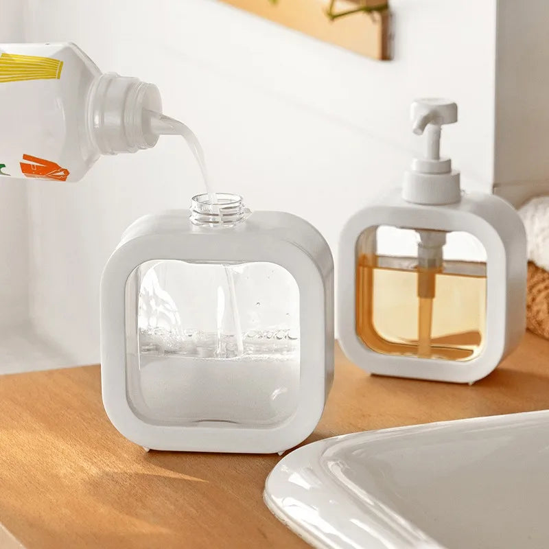 Soap Dispenser ABS PVC Refillable White Double Set Bathroom Kitchen Countertop Minimalist Scandinavian Pump Bottles | Thomler