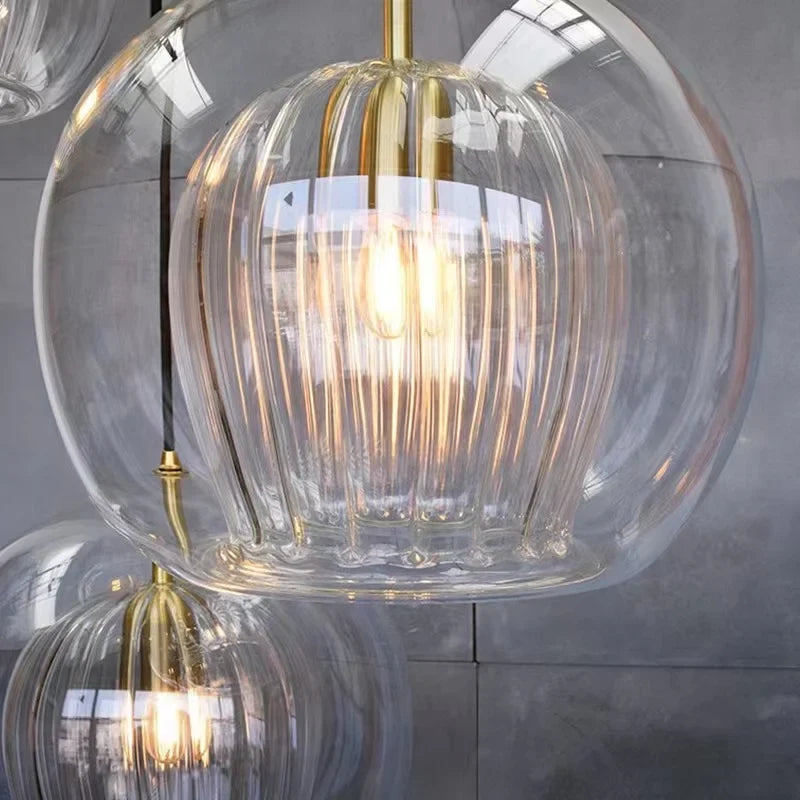 Spherical Metal & Glass Hanging Fixture – Blown Globe Ceiling Light for Dining Room, Bedroom & Entryway – Nordic Minimalist Overhead | Thomler