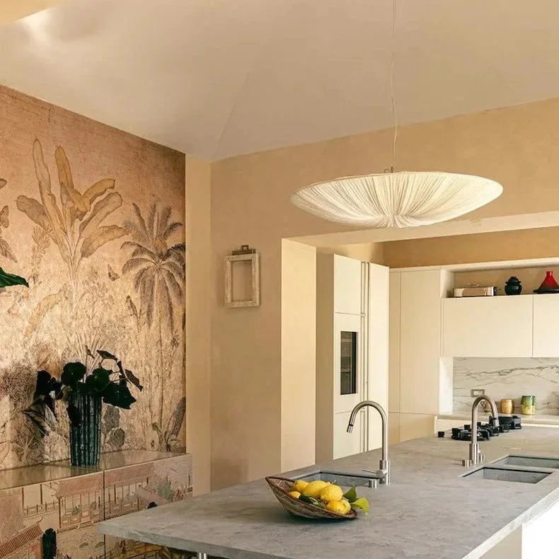 Pleated Pendant Light with Sculptural Fabric Shade – Modern Dining Room Chandelier for Minimalist Interiors | Thomler