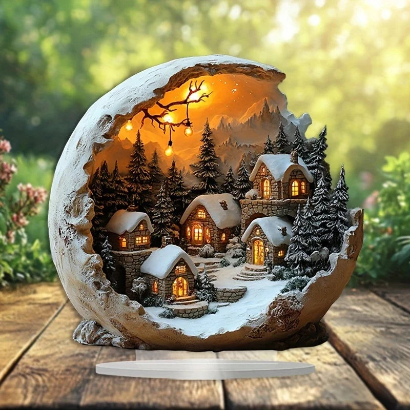 Acrylic Holiday Ornament Boho Tabletop Figure 9x8 Inch Decorative Centerpiece for Christmas Winter Mantle Shelf Bedroom Living Room Modern | Thomler