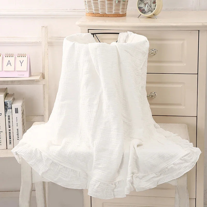 Cotton Gauze Baby Blanket with Ruffled Edges – Soft Breathable Swaddle Wrap for Newborns & Infants | Thomler