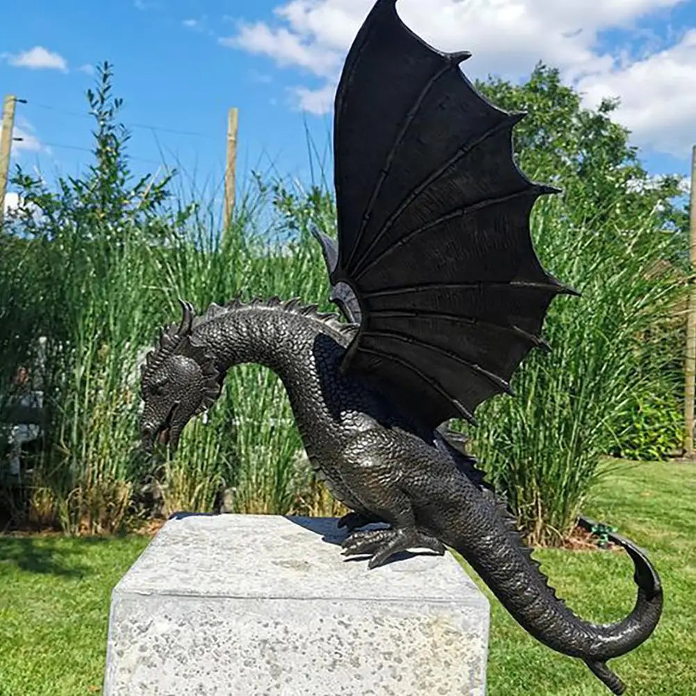 Garden Fountain Resin Dragon Sculpture 35.0 cm Bronze Pond Patio Water Feature Fantasy Ornament | Thomler