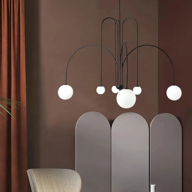 Contemporary Frosted Globe Chandelier with Curved Metal Arms – Modern Statement Lighting for Dining Room & Entryway | Thomler