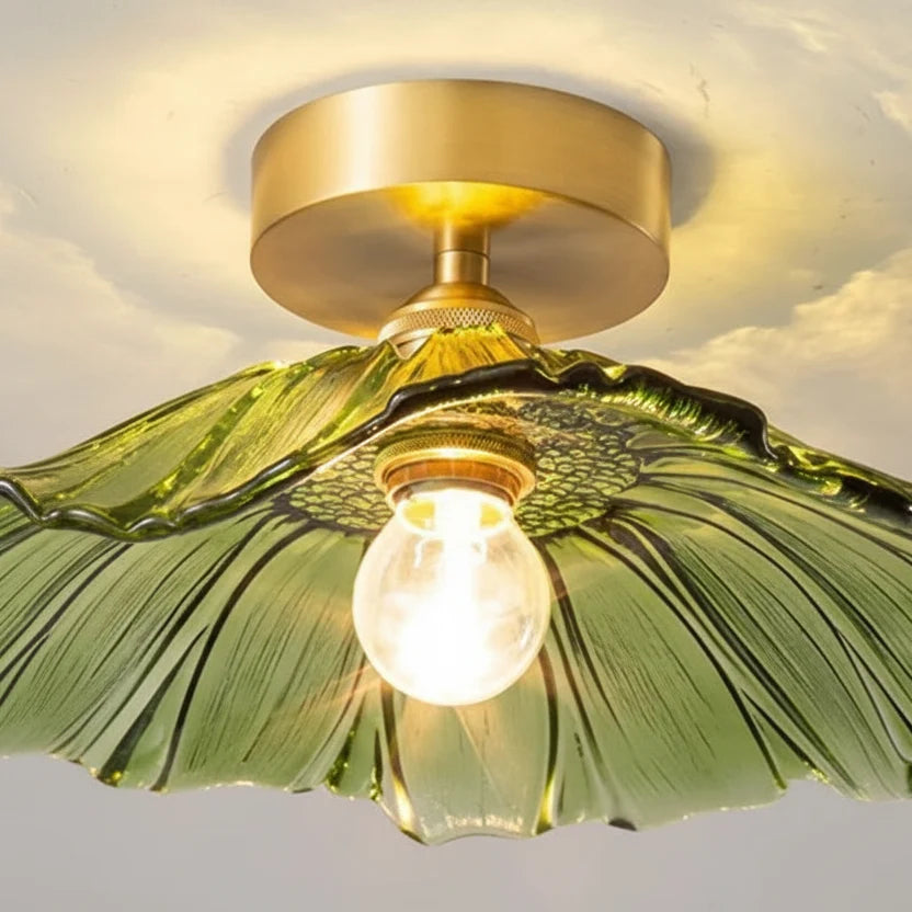 Tinted Glass Flush Mount Ceiling Fixture with Floral Silhouette for Hallways & Bedrooms | Thomler