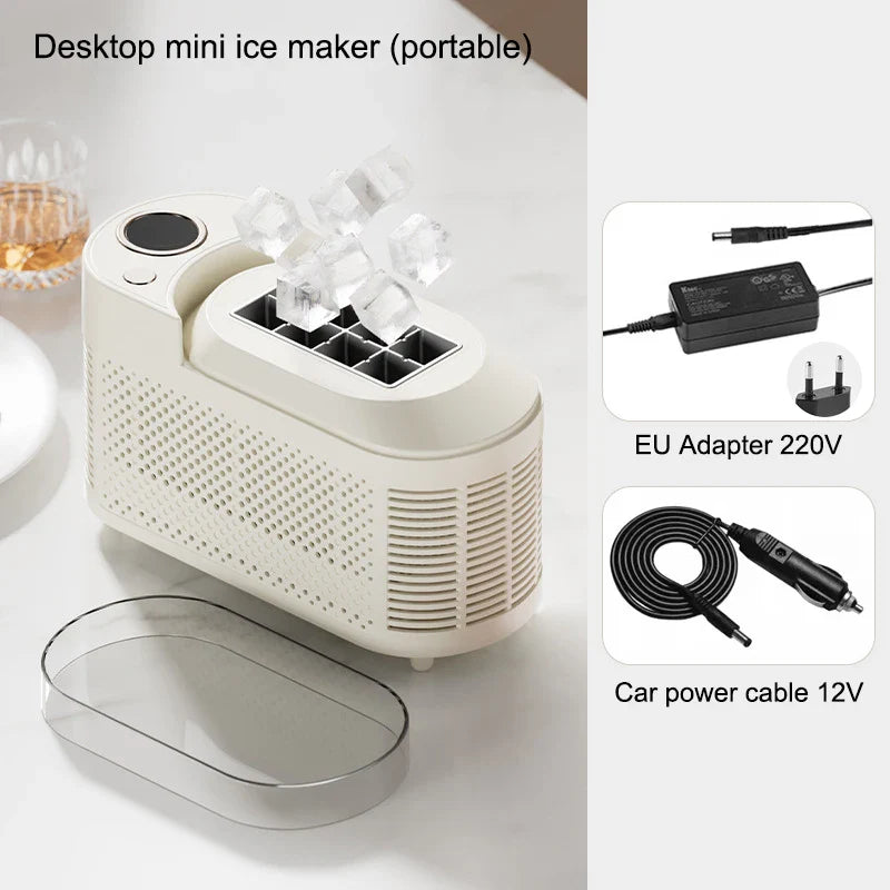 Ice Maker ABS Aluminium 21.6 cm Portable Home Office Camping Ice Cube Machine Fast Countertop Cooling Appliance | Thomler