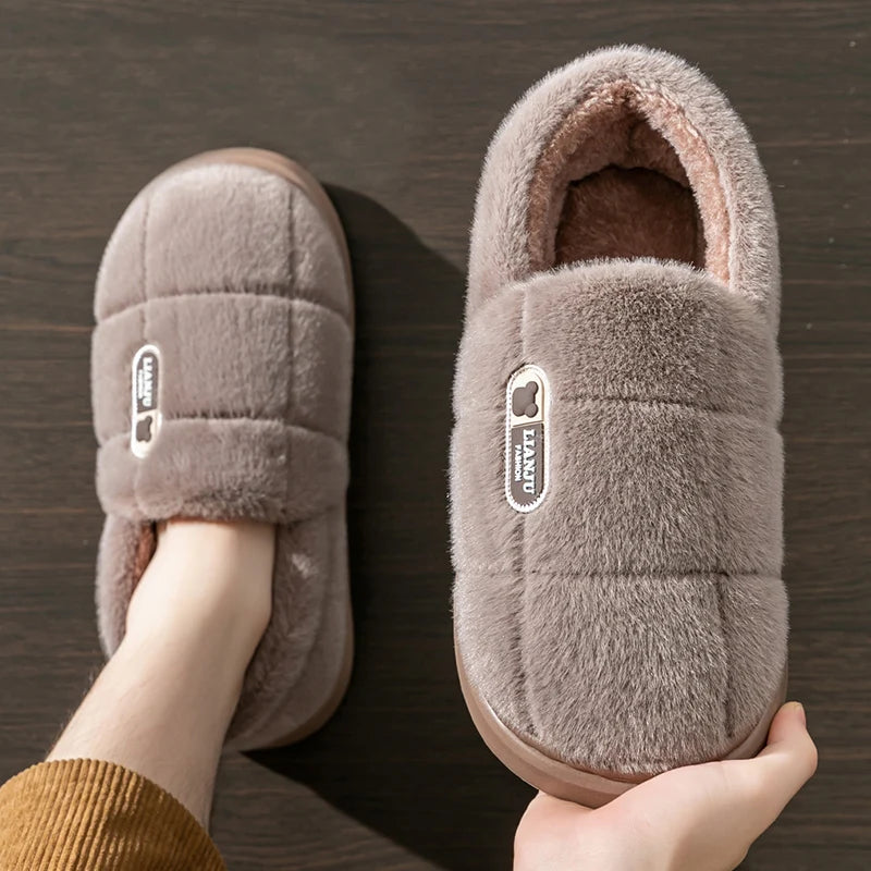 Fleece-Lined Indoor Slippers for Men & Women – Slip-Resistant Cotton House Shoes with Cushioned Insole, Extended Sizes Available | Thomler
