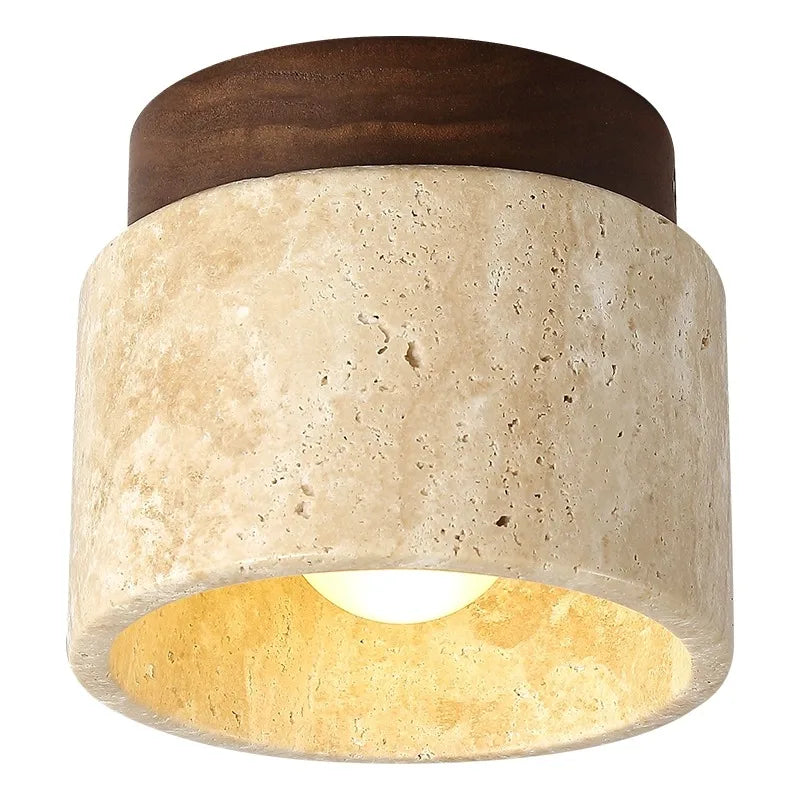 Ceiling Light Travertine Stone 4.7 in Cream Hallway Surface Mount LED Japandi Minimalist Flush Mount Fixture | Thomler