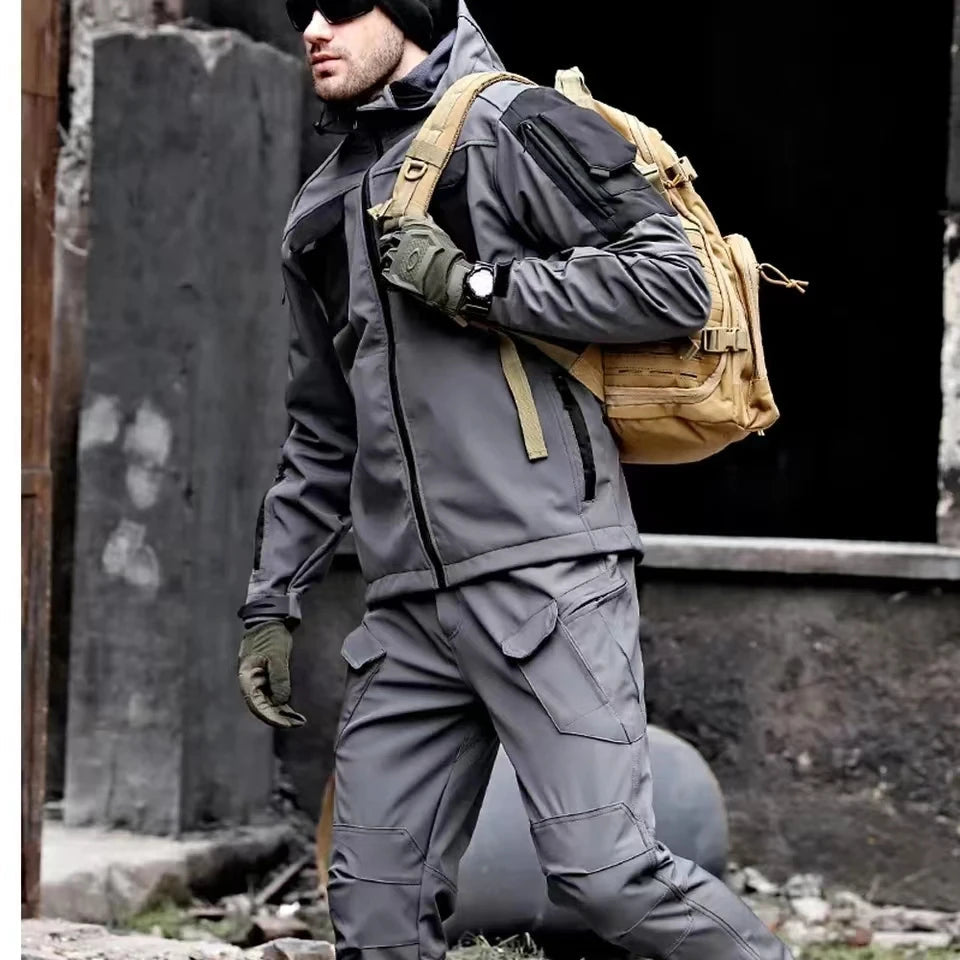 Men's Hooded Cargo Jacket & Pants 2-Piece Outdoor Utility Set with Multi-Pocket Storage for Hiking and Everyday Wear | Thomler
