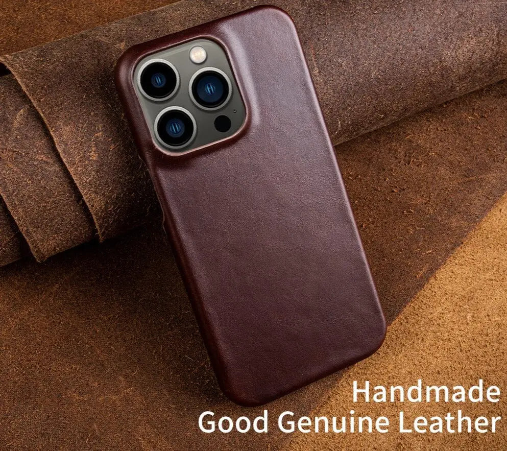 Handcrafted Full-Grain Cowhide iPhone Case – Shock-Absorbing Edge Protection with Raised Camera Lip and Port Precision | Thomler