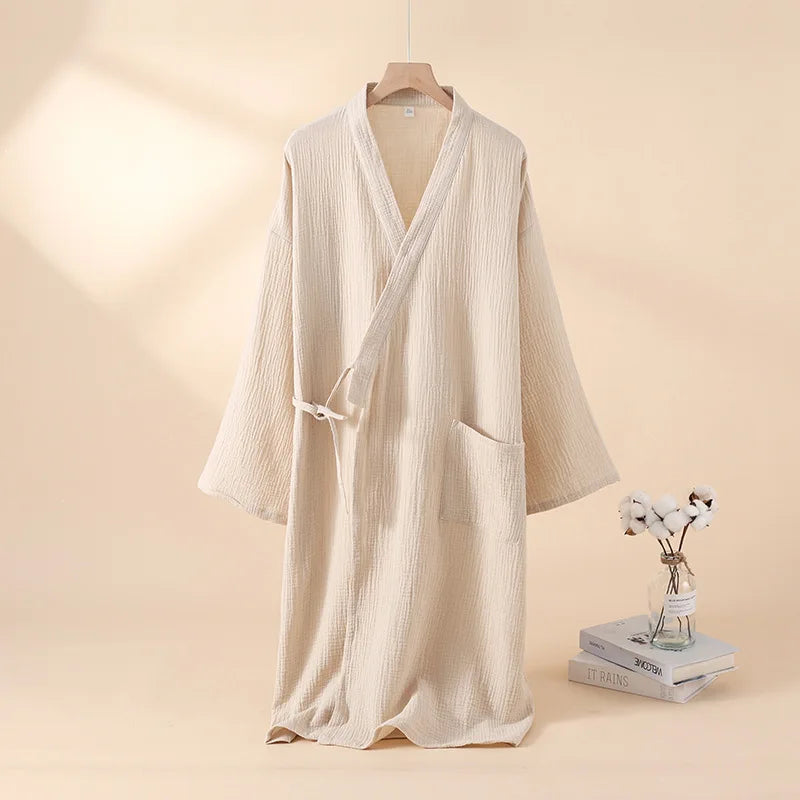 Lightweight Cotton Kimono Robe for Men & Women – Unisex Waffle Weave Spa Wrap Loungewear Bathrobe | Thomler