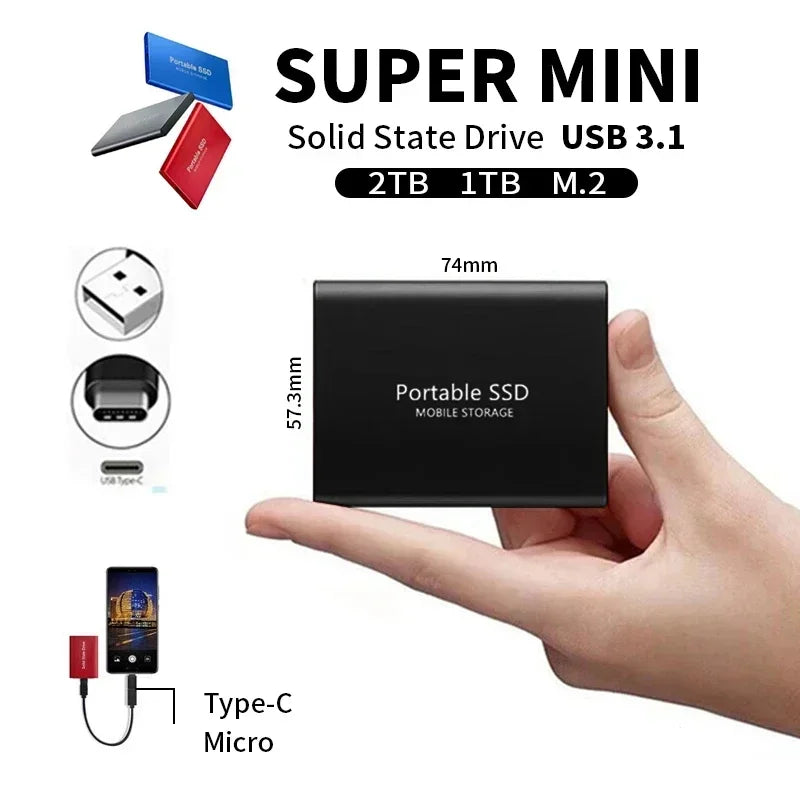 Portable External Solid State Drive 2TB High-Speed USB 3.1 & USB-C Data Storage for Mac & PC | Thomler