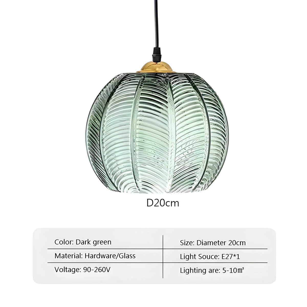 Pendant Light Glass 25.0 cm Green Dining Room Kitchen Island Hanging Ceiling Lamp Ribbed Globe E27 Retro Lighting | Thomler