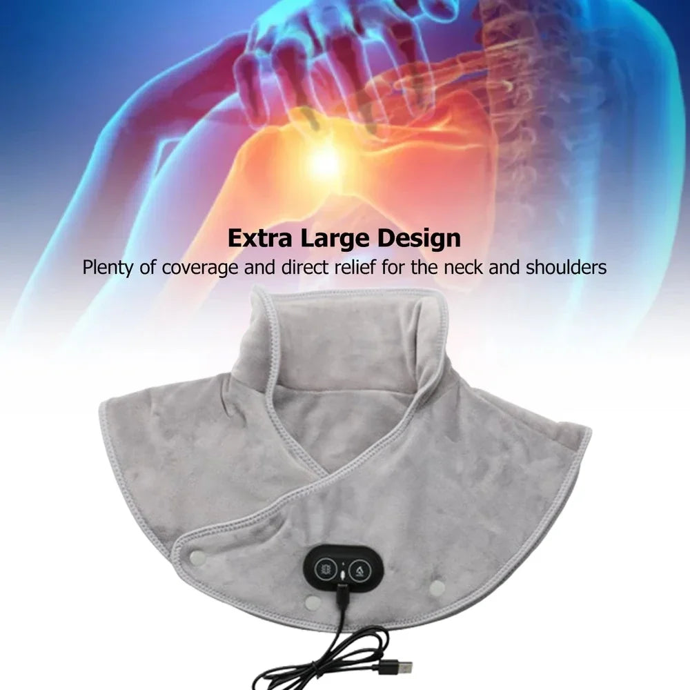 Heated Neck and Shoulder Wrap with Vibration – USB Rechargeable Heat Therapy Cushion – 3 Temperature Settings, Auto Timer, Soft Plush | Thomler
