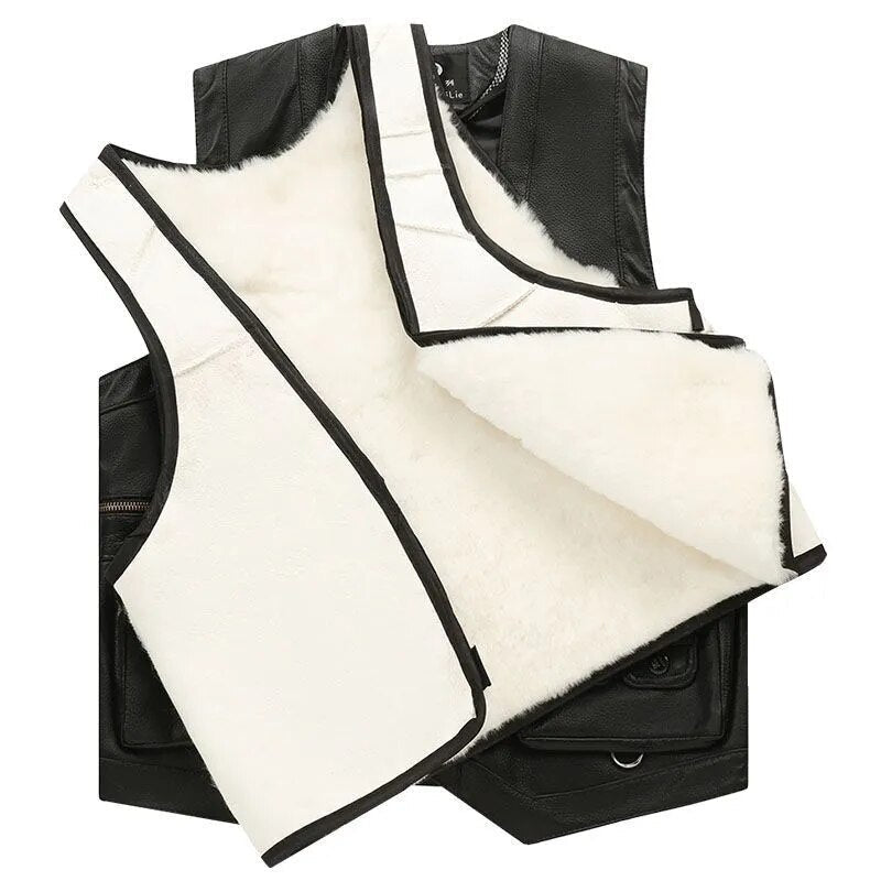 Genuine Leather Adventure Vest Sleeveless Casual Zip-Front Jacket Fall Winter Outdoor Riding Coat Men's Plus Sizes XL-7XL | Thomler
