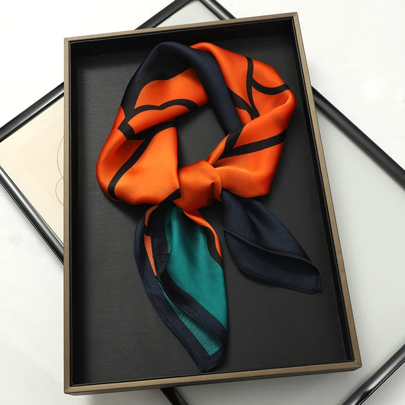 Printed Satin Square Neckerchief for Women 27.5×27.5 in Versatile Head Wrap Neck Tie Hair Ribbon Fashion Accessory | Thomler